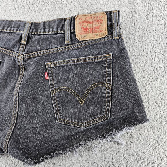 Levis Shorts Womens 38 Black 514 Slim Straight‎ Denim Cutoff Distress Frayed Hem - Picture 14 of 15